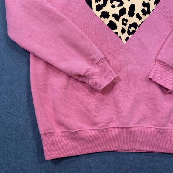 Fifth Sun Pink Sweatshirt Leopard Print Heart Crew Neck Long Sleeves Womens M - Picture 7 of 9